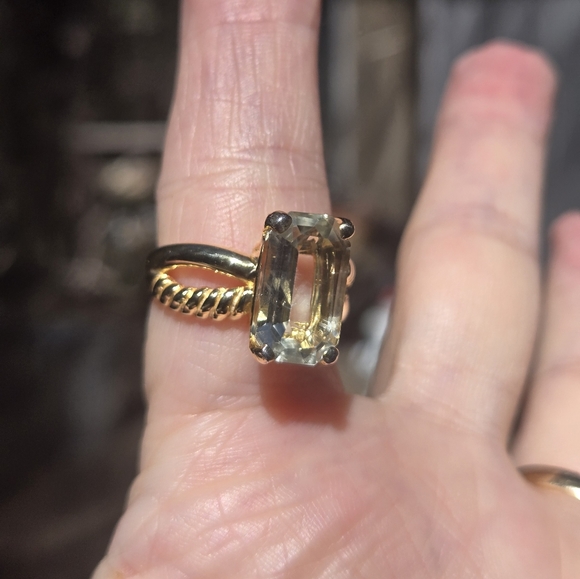 Green Amethyst 8k emerald cut sterling & gold ring sz9 - Picture 11 of 11